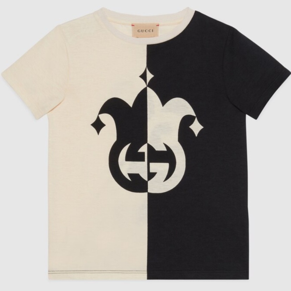 KIDS Gucci Black and White Short Sleeve Tee with Graphic Design 4T